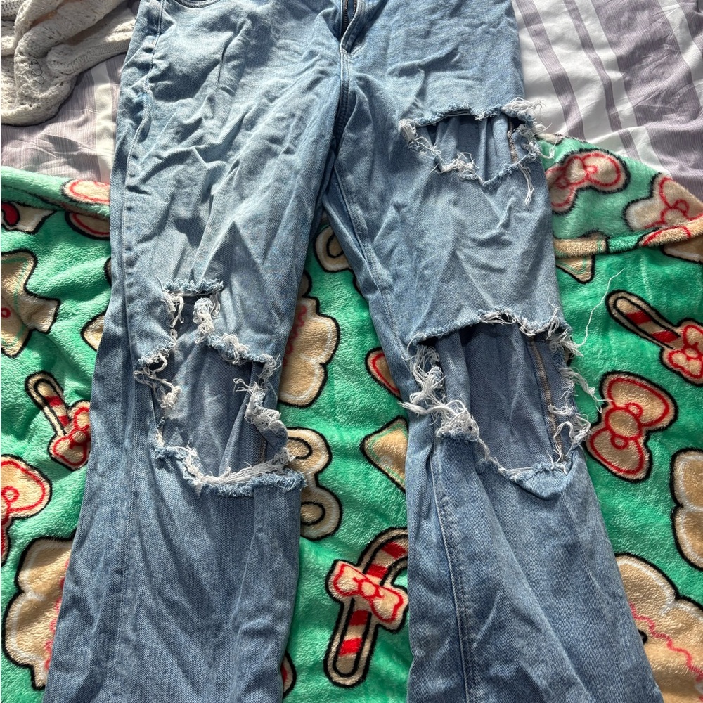 American Eagle Outfitters Light Blue Distressed Flare Jeans